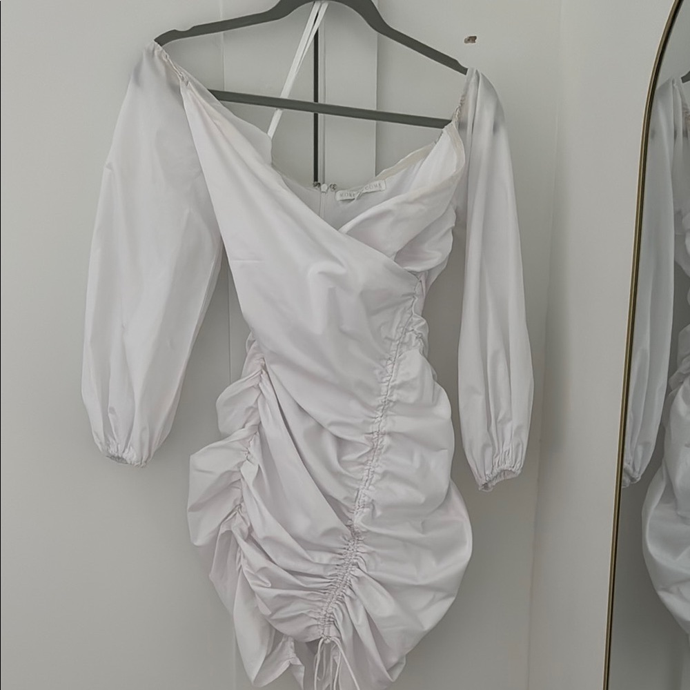 White Off the Shoulder Bodycon Dress with Bishop Sleeves